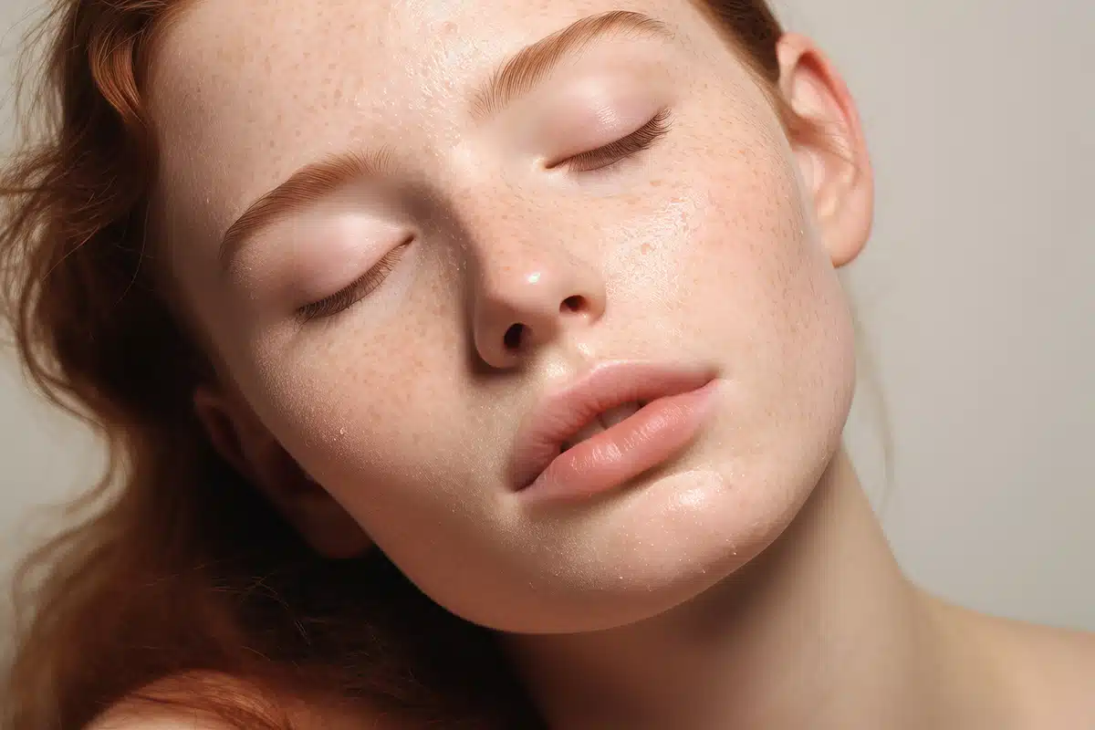 Face of a young white Caucasian woman with perfect skin